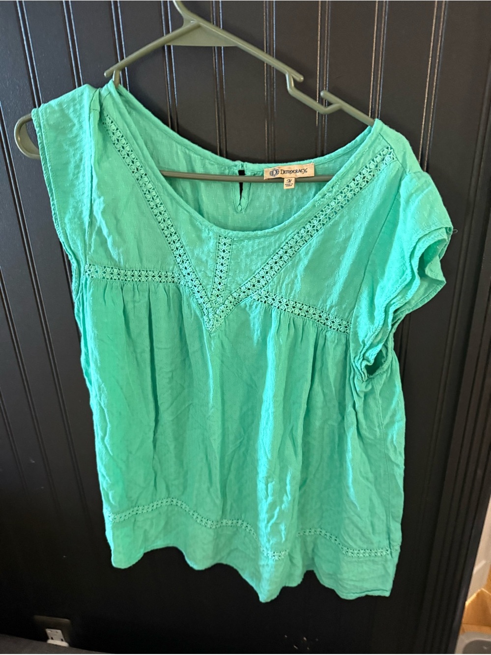 Democracy Teal Crochet-Trim Short Sleeve Tunic